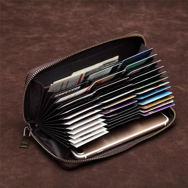 

wallets genuine leather wallet men card holder passport bag multi long male and female zipper purse crazy horse, Red;black