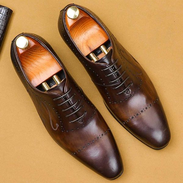 

dress shoes lacing genuine leather formal shoe for men wedding brogue business oxford party black coffee pointed toe italian
