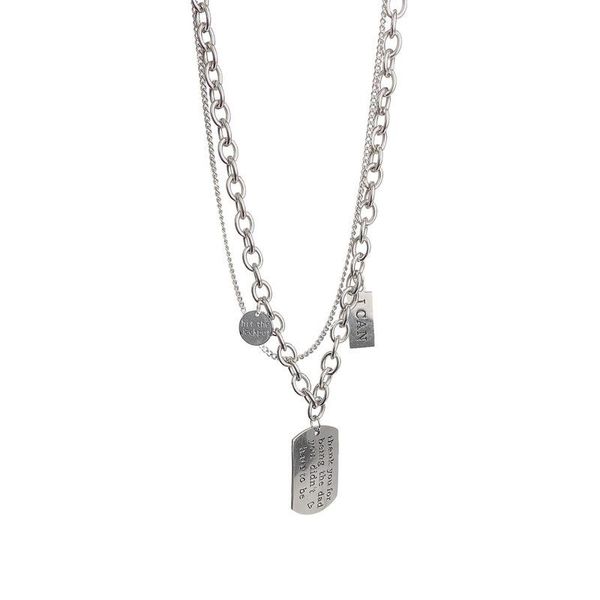 

pendant necklaces potcet stainless steel double-layer square brand letter titanium necklace geometric fashion party jewelry, Silver
