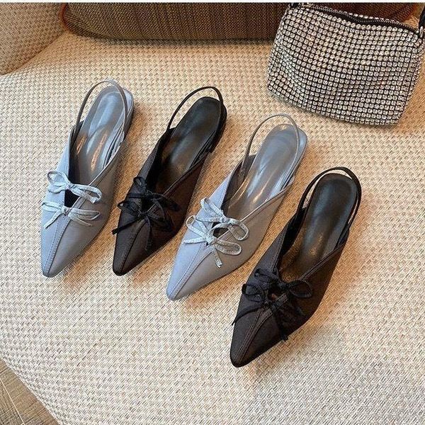 

sandals 2021 brand women pumps fashion thick low heels shoes for woman elegant pointed toe bow knot ladies female, Black