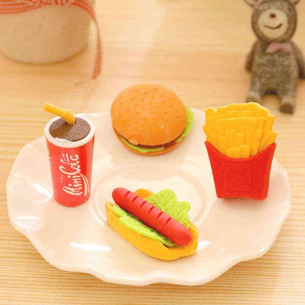 

creative fast food hamburger dog french fri eraser student rubber stationery school suppli