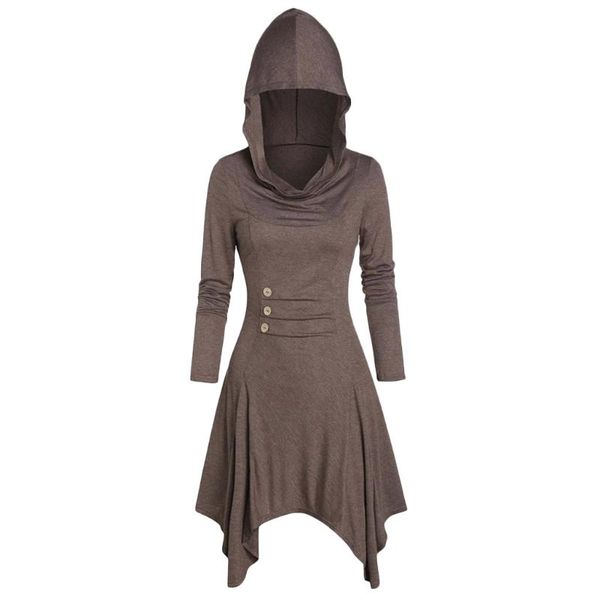 

pure color women midi dresses a-line long sleeve fashion sweatshirt slim hooded collar female 2021 autumn dress robe femme casual, Black;gray