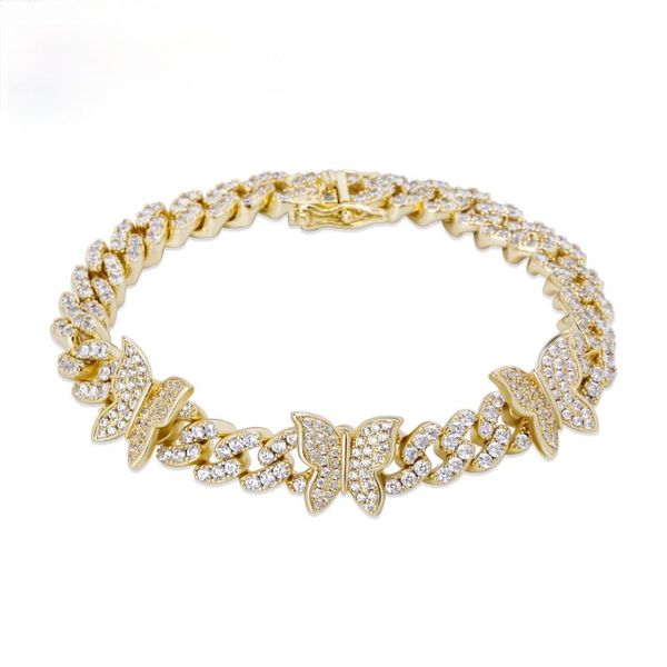

link, chain 2021 8mm butterfly cuban bracelet for women men iced out cubic zirconia hip hop charm jewelry gift, Black