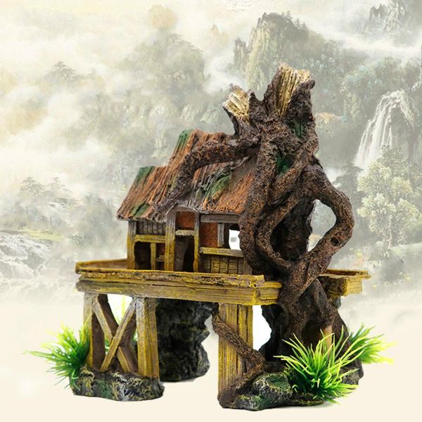 

aquarium decoration accessories artificial fish reptile house shelter tank landscaping resin building ornaments decor decorations