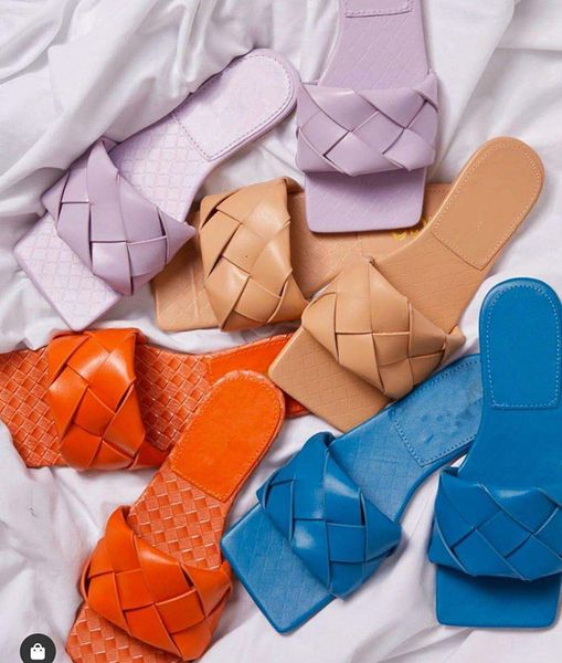 

sandals fashion weave slippers women square toe flat casual shoes slide summer flip flops beach sandal slipper big size41 wjmn, Black