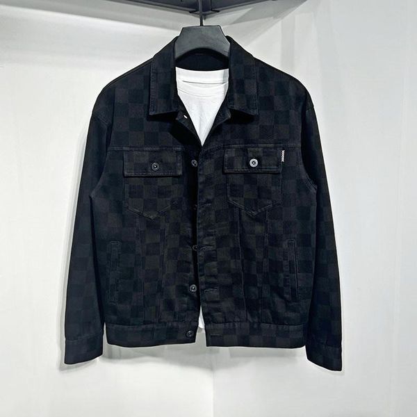 

men's jackets 2021 autumn plaid casual denim jacket trend, Black;brown