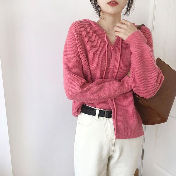 

women's knits & tees women winter thicken sweater coats 2021 female korean tie hooded collar button cardigan knitted outwear wdc8192, White