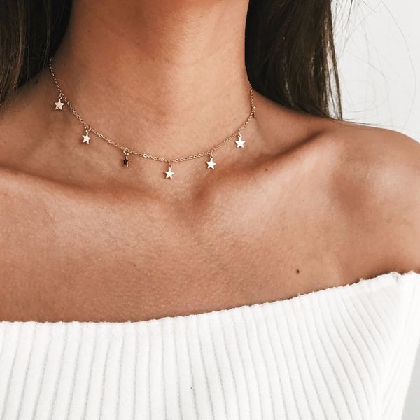 Sumeng Boho Chocker Золото Цвет Ожерелье Мода Женский Choker Простые Дамы Пентагон-Звезда для Женщин Ювелирные Подарки