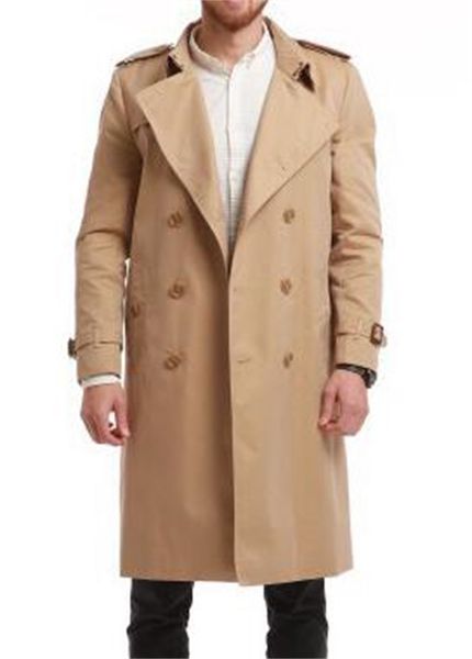 

men's mid-length trench coat loose khaki black double-breasted windbreaker gabadian cotton british style autumn and winter jacket 7423, Tan;black