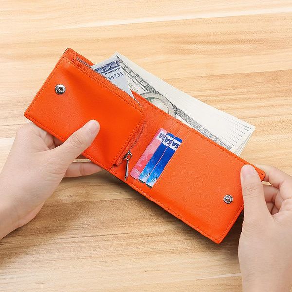 

wallets rfid protection genuine leather women men wallet fold short purse with zipper coin pocket holder slim, Red;black