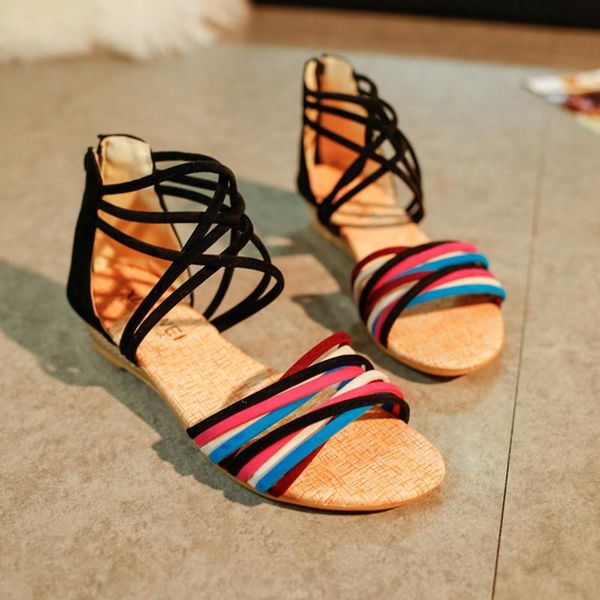 

sandals summer women's trendy flat women open toe wedge stitching shoes, Black