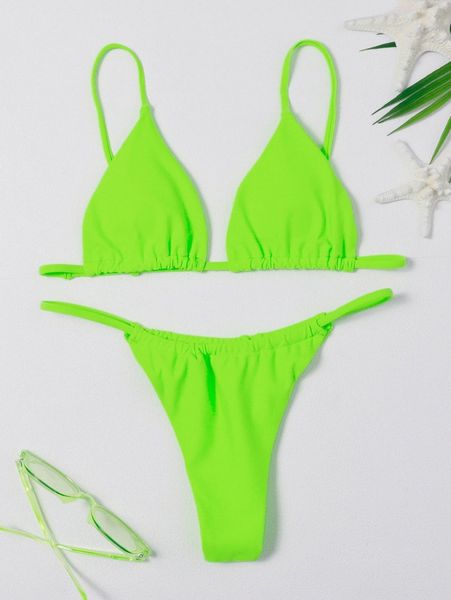

neon lime triangle thong bikini swimsuit b7bm#, White;black
