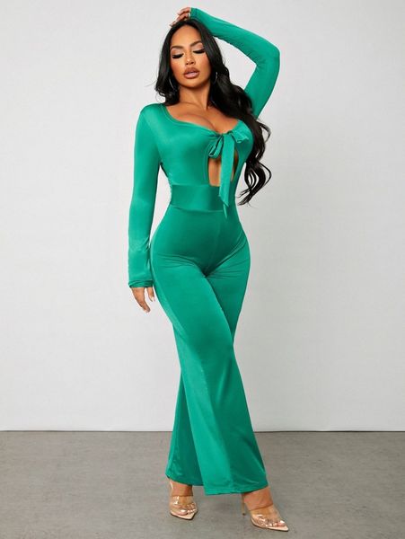 

sxy knot front cut out wide leg jumpsuit e3zv#, White