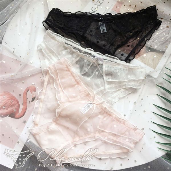 

lovely fairy lace seamless underwear women cake layer wave transparent panties micro briefs dots female lingerie, Black;white