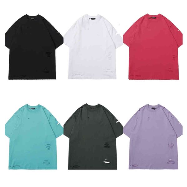

22 summer men women t shirts with casual mens men fashion tees streetwear apparel 6 colors 100% pure cotton ripped tee bal-brand, White;black