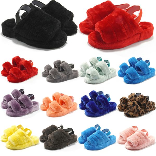 

2021 classic ug boots womens women designer slipper furry fluff yeah slides white black red yellow blue fur luxury sandals size 36-44