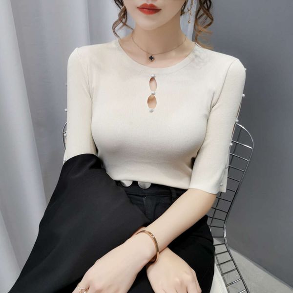 

women's sweaters tees sweater ice silk knitted short sleeve t-shirt for women's summer wear le3y v1x2, White;black