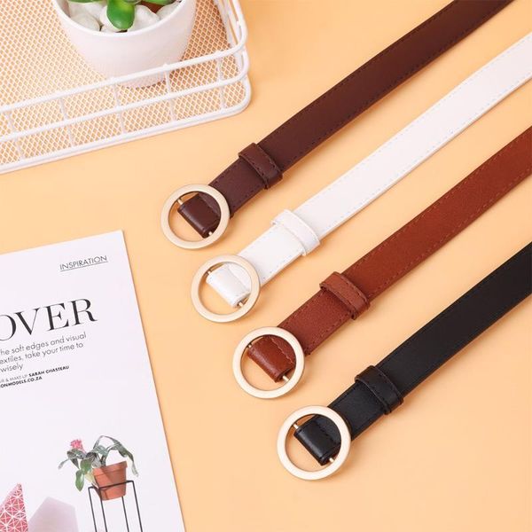 

belts women's leather belt with gold/silver o ring round buckle all-match fashion casual dress for jeans pants shorts gift, Black;brown