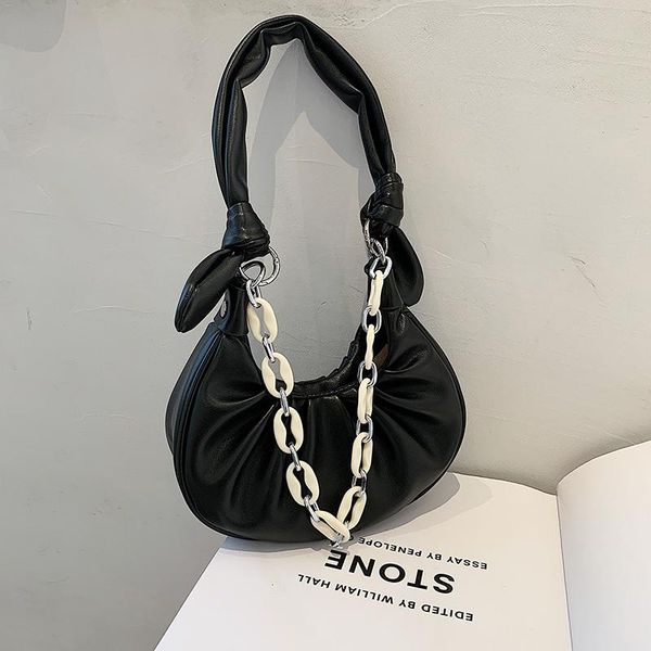 

evening bags pu leather women's shoulder bag folds cloud fashion armpit dumpling female designer chain handbag and purse