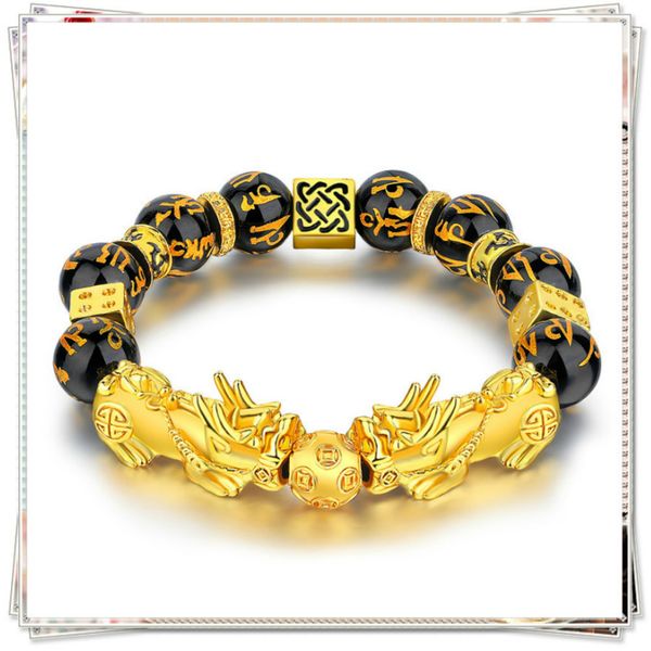 

feng shui obsidian stone beads bracelet men women wristband gold black pixiu wealth and good luck women jewelry bracelet