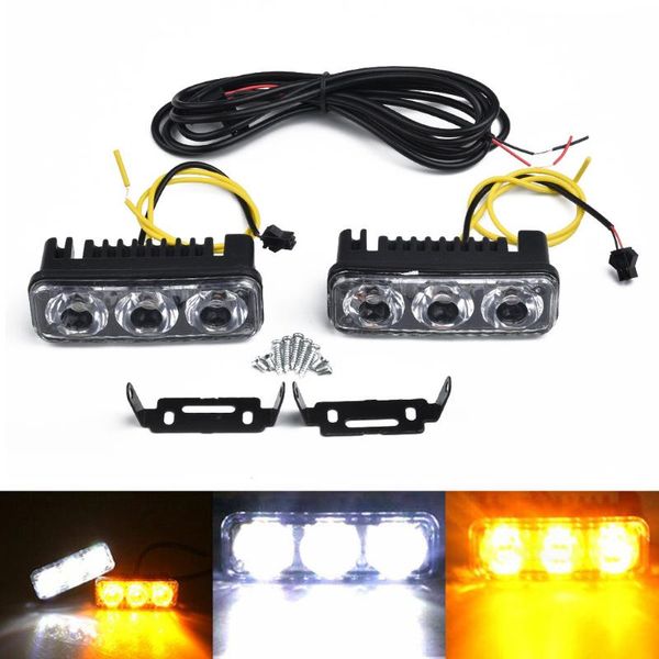 

working light 2x car universal daytime running lights 3-led fog white drl amber turn signal front lamp 12v bright replacement