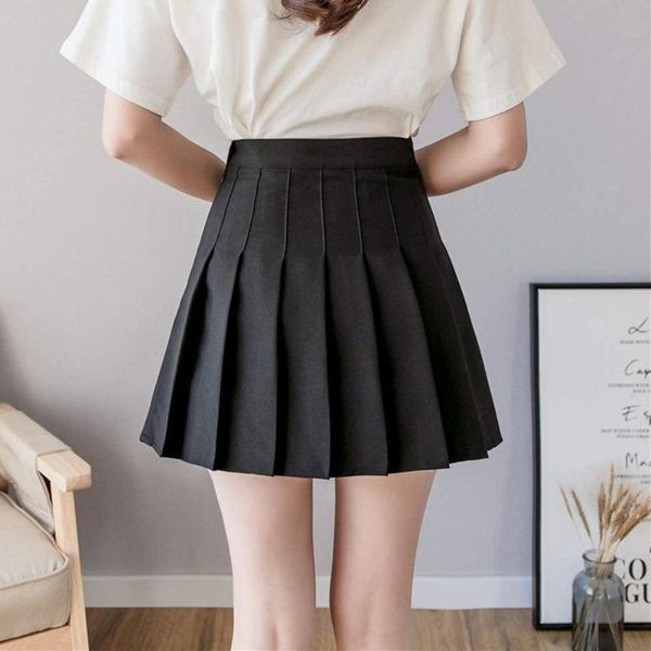 

skirts high waist pleated mini short girls classic flared skater school uniform harajuku korean sweet style solid tennis, Black