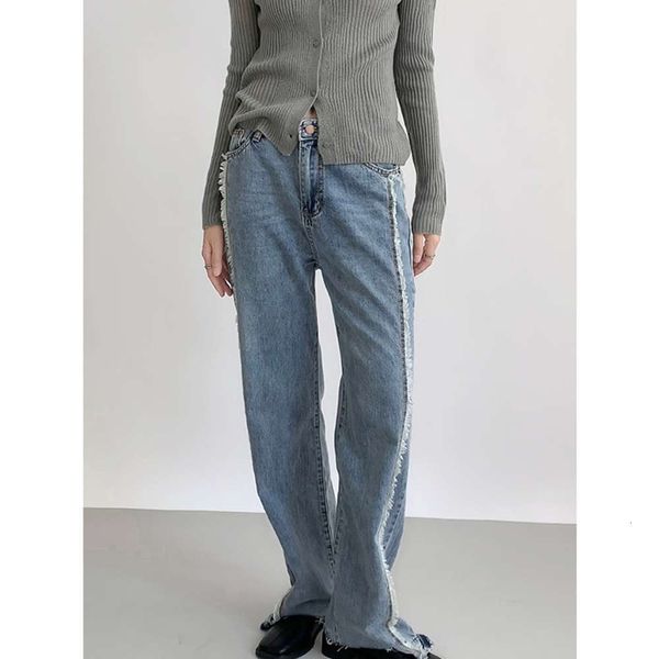 

autumn vertical stitching worn lines contrast tie dye washed women, Blue