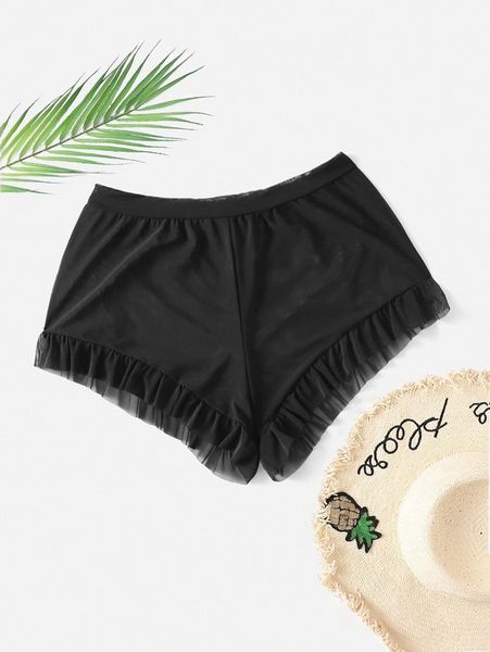 

plus solid cover up shorts w8ms#, Black