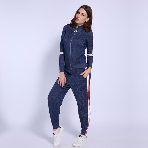 

autumn winter fashion two piece set women sportswear  girls knitted pants suit casual sweatsuit female tracksuit outfits women, White