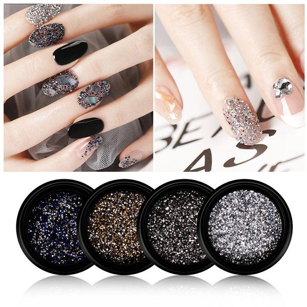 

nail art decorations 1440pcs/box ultra mini 1.2mm diamond diy glass sand rhinestones beads iridescent crystals long lasting ab shine shiny g, Silver;gold