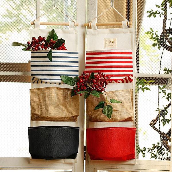 

simple art cotton and linen debris storage bag wall-mounted door behind large home bedroom store hanging pocket boxes & bins