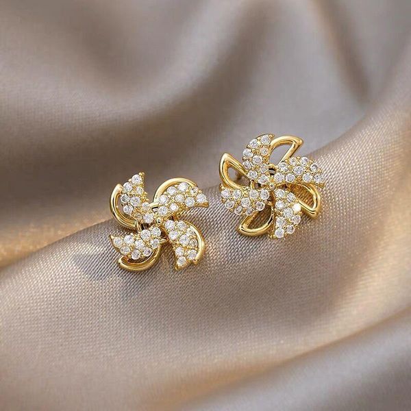 

stud rotatable windmill earrings elegant women's temperament jewelry fashion creative design romantic gifts, Golden;silver