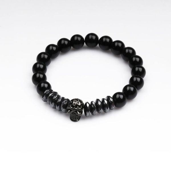 

beaded, strands black skul bracelet stone beads men's wrist women's stainless steel jewelrycouple accessories meditation bead brac