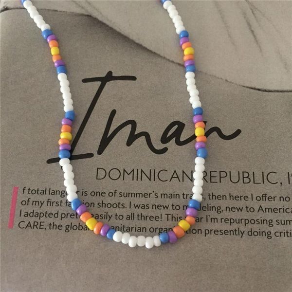 

chains simple choker necklaces women chain ladies seed beads pendant girls jewelry colorful trendy korean collares, Silver