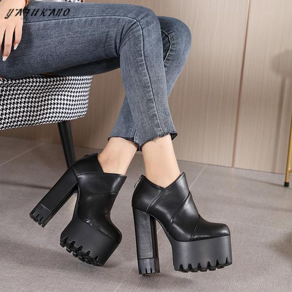 

dress shoes european american fashion super high heels thick heel waterproof platform increase ladies pumps casual pu leather 14cm, Black