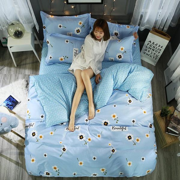 

bedding sets 2021 home textile sky blue set floral duvet quilt cover pillowcases flat sheet girl kid teenage bed linen  twin