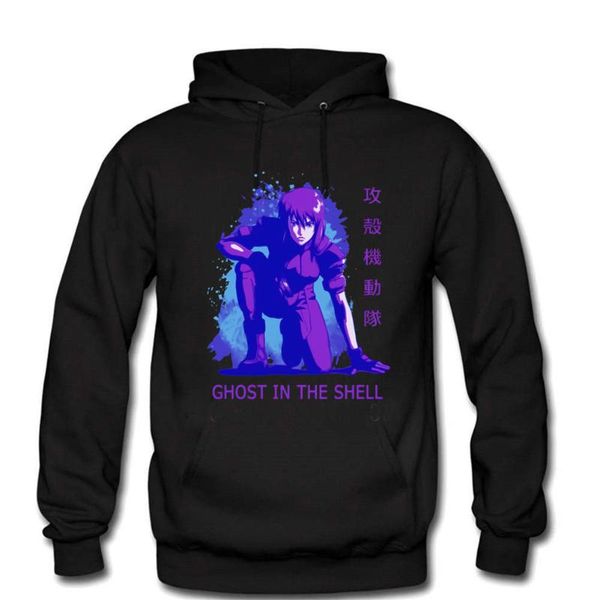 

men's hoodies & sweatshirts ghost in the shell cotton fleece warm funny hooded sweatshirt male 2021 winter anime casual clothes, Black