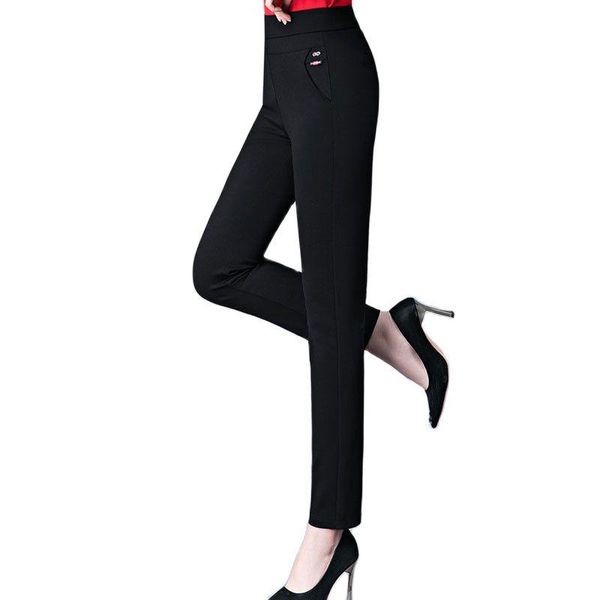 

spring and autumn trousers thin section straight casualslim highwaist stretch pants women's large size -5xl & capris, Black;white