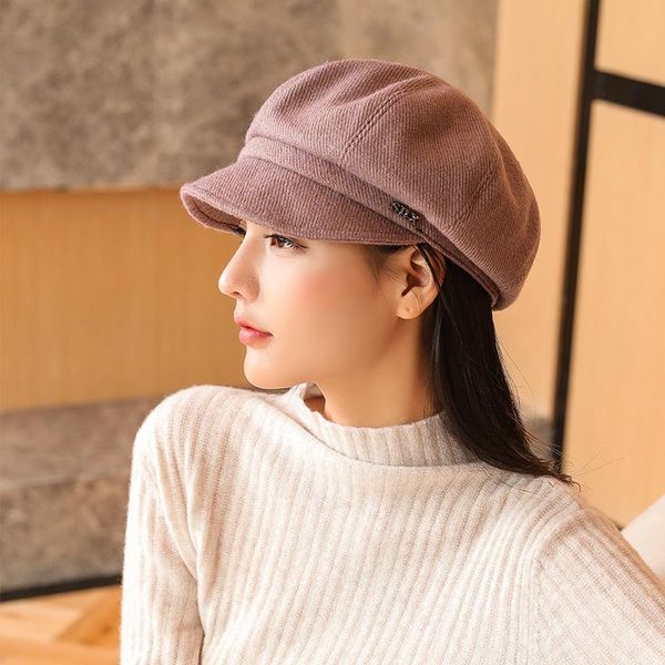 

stingy brim hats [ptah] 2021 octagonal flat cap women girls beret artist warm temperament autumn winter beanie vintage hat, Blue;gray