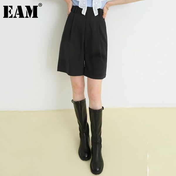 

women's shorts [eam] women black pleated casual wide leg high waist loose fit trousers fashion tide spring summer 2021 1de0023, White;black