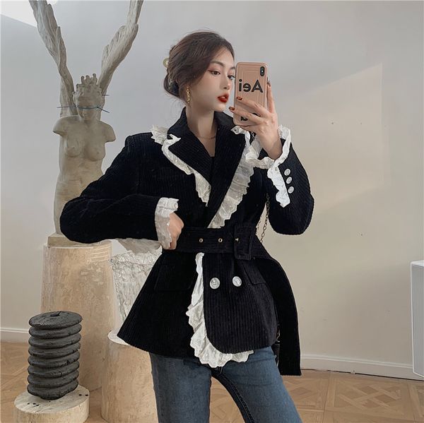 

women's suits & blazers retro-colored colored man with a blazer seamless female jacket double breasted black velvet outwear lady's, White;black