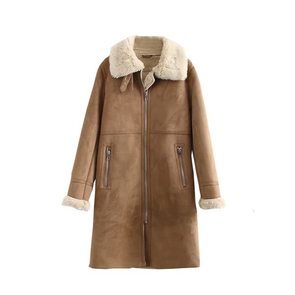 

women's jackets winter women faux suede leather jacket fashion lapel zipper long thick warm lambs wool outwear loose overcoat fema, Black;brown