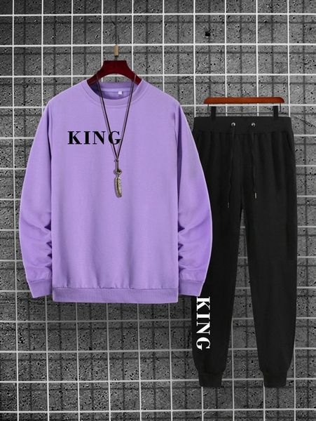 

men letter graphic pullover & slant pocket sweatpants c9se#, Gray