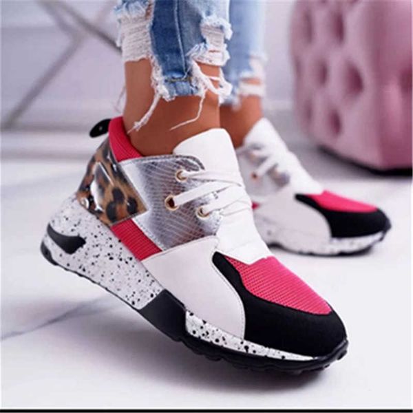 

single shoe women's 20 casual thick soled dad's sho leopard print color matching lace up sports