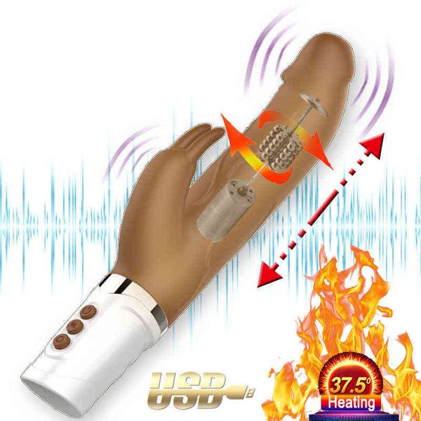 NXY Vibratoren Neue Haut Realistischer Dildo Kaninchenvibrator für Frauen Rotation Masturbator Sexspielzeug Frau Produkte Weibliche Masturbation Schwanz 1119