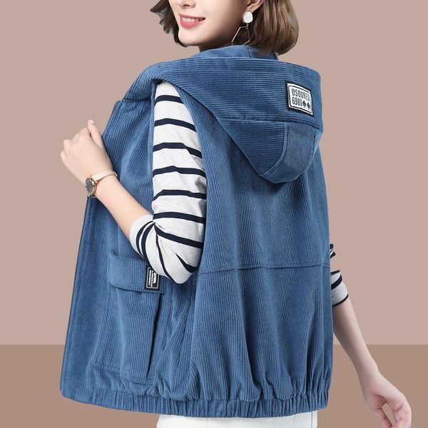 

women's vests corduroy vest short coat 2021 spring and autumn korean versatile loose large size slim casual fashion trend, Black;white