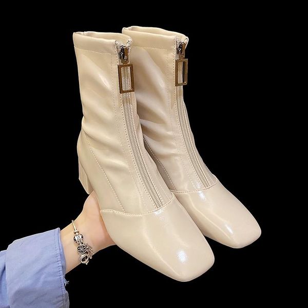 

boots ankle women platform high heels shoes winter fashion luxury woman ladies zipper zapatos de mujer, Black