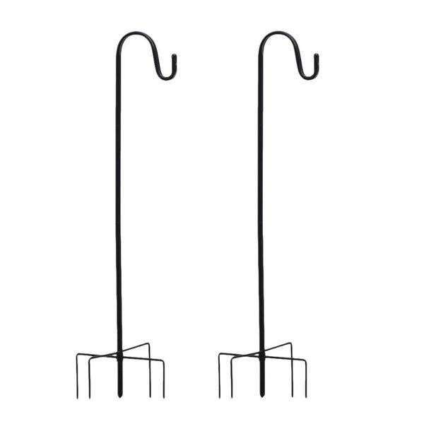 

2pcs shepherd hooks plant hook garden stake outdoor stand hanger (black) & rails