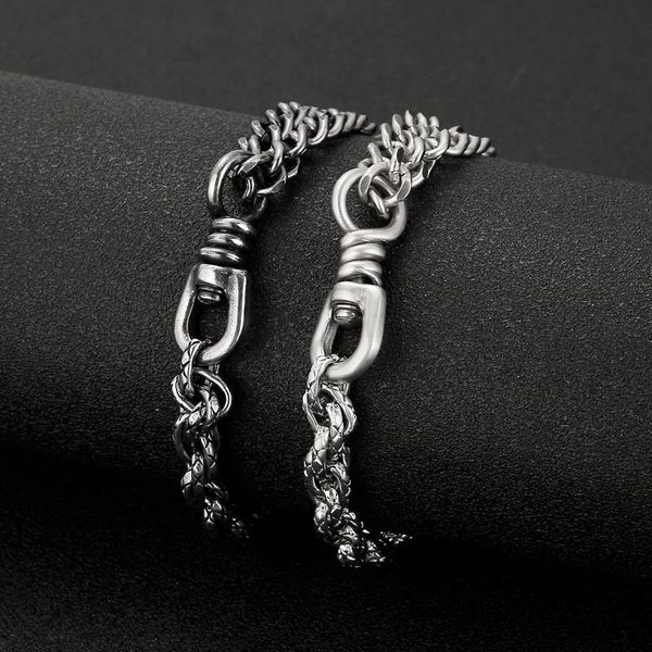 

charm bracelets double layers cuban chain for men stainless steel vintage hiphop boy bracelet twist pulsera jewelry accessories, Golden;silver