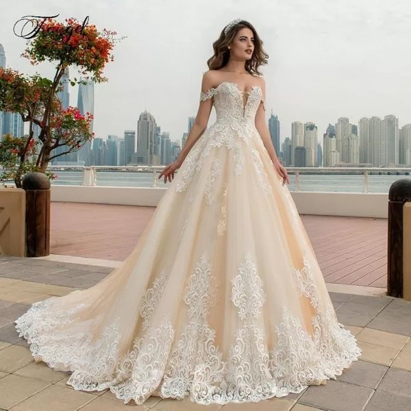 

ball gown wedding dresses bridal gowns lace appliqued beaded lace up back chapel train weddingdresses, White